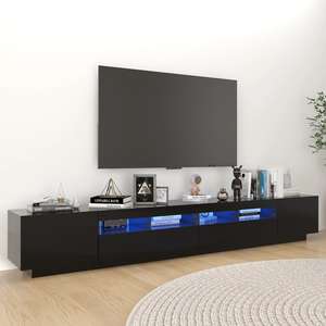 Comoda TV VidaXL, lemn, 260 x 35 x 40 cm, iluminare LED, negru mat