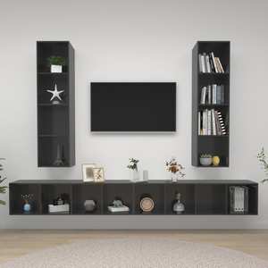 Mobila living VidaXL, PAL, 4 piese, gri extralucios