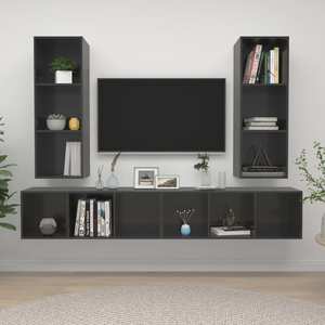 Mobila living VidaXL, PAL, 37 x 37 x 107 cm, 4 bucati, gri extralucios