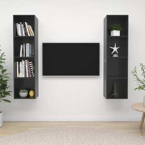 Dulap TV VidaXL, PAL, 37 x 37 x 142.5 cm, 2 bucati, gri extralucios
