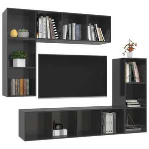 Mobila living VidaXL, PAL, 4 piese, gri extralucios