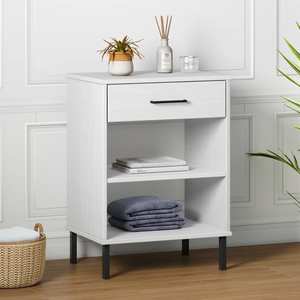 Dulap consola cu picioare metalice vidaXL, alb, lemn masiv pin