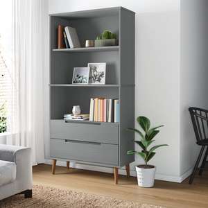 Biblioteca VidaXL, lemn masiv, 85 x 35 x 170.5 cm, gri