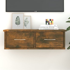Comoda TV VidaXL, lemn, 60 x 26 x 18.5 cm, stejar fumuriu