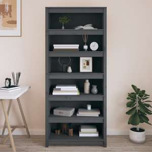 Biblioteca VidaXL, lemn masiv, 80 x 35 x 183 cm, gri