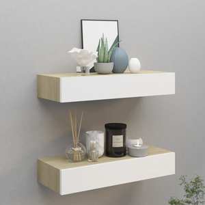 Dulap VidaXL, MDF, 60 x 23.5 x 10 cm, 2 bucati, stejar-alb