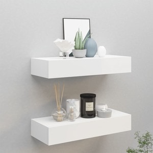 Polita VidaXL, MDF, 60 x 23.5 x 10 cm, 2 bucati, alb