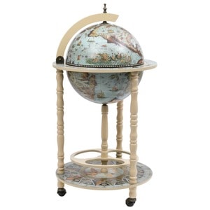 Suport sticle si pahare, Glob pamantesc, lemn, 47 x 47 x 102 cm, bej-albastru