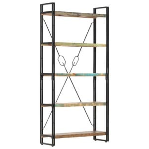 Biblioteca cu 5 rafturi, 90 x 30 x 180 cm, lemn masiv reciclat