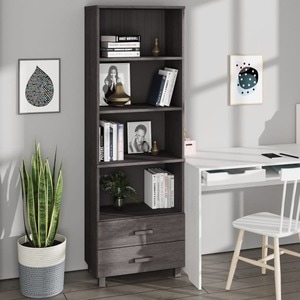 Biblioteca, lemn masiv, 60 x 35 x 180 cm, gri deschis
