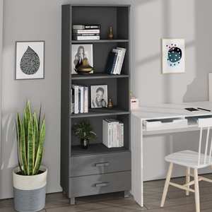 Biblioteca, lemn masiv, 60 x 35 x 180 cm, gri inchis