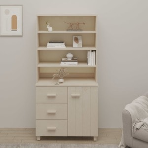 Biblioteca, lemn masiv, 90 x 40 x 180 cm, maro deschis