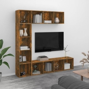 Set dulap TV/carti, 3 piese, stejar afumat, 180x30x180 cm