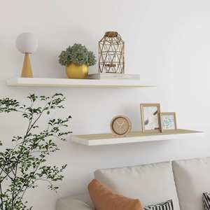 Rafturi perete suspendate 2 buc. stejar/alb 90x23,5x3,8 cm MDF