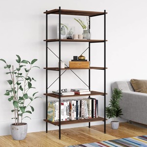 Unitate cu rafturi, 5 niveluri, negru/lemn inchis, 80x40x163cm