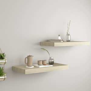 Rafturi de perete suspendate, 2 buc., stejar, 50x23x3,8 cm, MDF