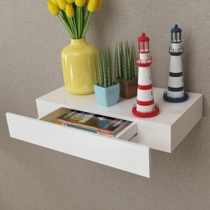 Raft de perete suspendat, 1 sertare, depozitare carti/DVD, alb, MDF