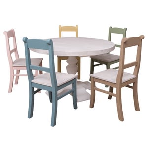 Set masa cu 5 scaune - culoare top gri deschis, culoare corp multicolor - multicolor, 100% lemn masiv