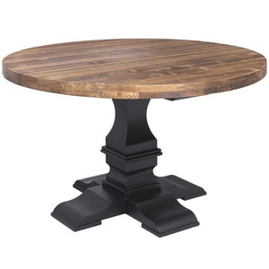 Masa cu picior central, colonial, culoare top maro inchis P064, culoare corp negru P003, dublu color, 100% lemn masiv