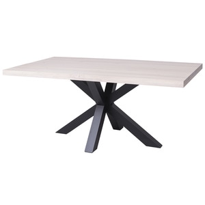 Masa dining cu picior central in X, blat stejar, culoare top bej P063, culoare corp negru P003, dublu color, 100% lemn  masiv