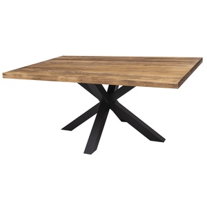 Masa dining cu picior central in X, culoare top maro P064, culoare corp negru P003, dublu color, 100% lemn  masiv