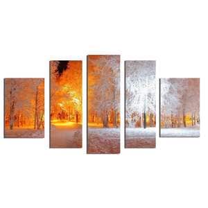 Set Tablou Startonight pe sticla acrilica Lumina Calda Iarna, 5 piese, luminos in intuneric, 90 cm x 180 cm