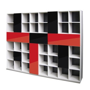 Biblioteca Granada , Bej / usi MDF Rosu, Negru , 2550 x 1930 x 340 mm