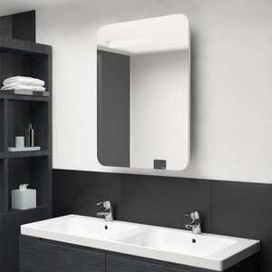 Dulap de baie oglinda si LED, alb stralucitor, 60x11x80 cm