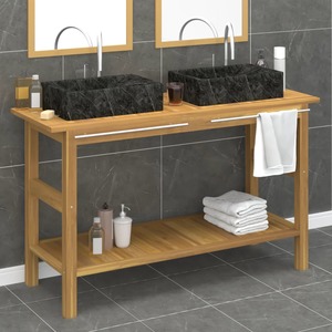 Set masca si 2 lavoare, 132 x 45 x 75 cm, maro-negru