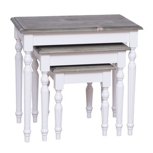 Set 3 mese cafea, culoare top gri P057, culoare corp alb P004, dublu color, 100% lemn masiv
