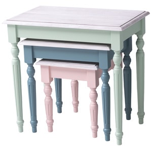 Set 3 mese cafea, culoare top gri P080, culoare corp multicolor, multicolor, 100% lemn masiv