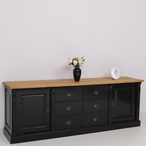 Bufet Directoire, 2 usi, lemn masiv, 219 x 51 x 78 cm, negru-maro
