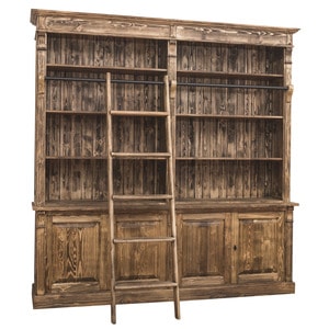 Biblioteca mare cu 4 usi, etajera dubla , cu scara, Colectia Directoirec, culoare maro P064, periat adnac, lemn masiv