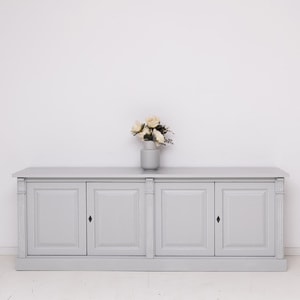 Bufet Directoire, 4 usi, lemn masiv, 219 x 51 x 78 cm, gri