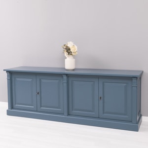 Bufet Directoire, 4 usi, lemn masiv, 219 x 51 x 78 cm, albastru