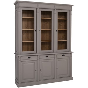 Vitrina Directoire, 6 usi, lemn masiv, 183 x 51 x 240 cm, gri-maro