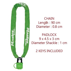 Antifurt Master Lock lant cu lacat si cheie 900 x 6mm Verde