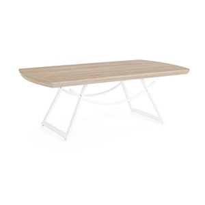 Masuta cafea cu picioare fier alb si blat mdf natur Helen 110 cm x 60 cm x 40 h