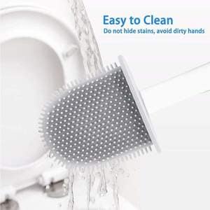 Perie de toaleta SIKS, flexibila, din silicon, cu suport din plastic, aspect modern, alb/gri