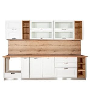 Bucatarie Virgo Alb Si Natur, Front Mdf Vopsit, 302 X 223 X 60 Cm