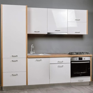 Bucatarie Arra, Alb lucios si Natur, Front Mdf, 250 x 220 x 60 Cm