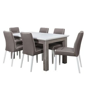 Set masa si scaune bucatarie Fiona, 7 piese, alb-gri