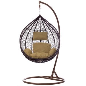 Balansoar cuib, metal si ratan artificial, 105x113x72cm, marime L, cadru Maro, perna verde