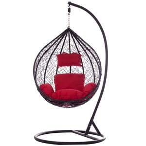 Balansoar cuib, metal si ratan artificial, 92x109x64cm, marime M, cadru Negru, perna rosie