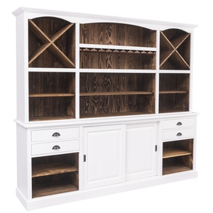 Mobilier de bar cu suport pentru pahare si sticle, lemn masiv, 240 x 50 x 210 cm, alb