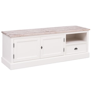 Comoda TV SZEL MOB, lemn masiv, 160 x 46 x 56 cm, alb-maro deschis