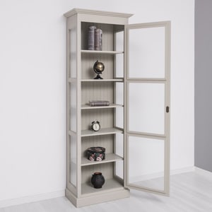 Vitrina living, lemn masiv, 75 x 40 x 220 cm, bej antichizat