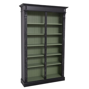 Biblioteca mare, Colectia Directoire, culoare interior verde P038, culoare exterior negru antichizat P003A, dublu color, lemn masiv