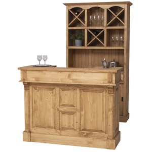 Bar mic 140 cm cu mobilier de bar cu suport de sticle 120 cm, culoare maro P093, ceruit, 100% lemn masiv