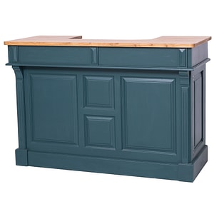 Bar 160 cm, blat stejar, culoare corp albastru inchis P087, culoare top maro  P061, dublu color, 100% lemn masiv